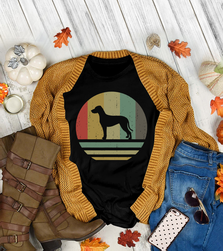 Vintage Retro Catahoula Leopard Dog Silhouette Stripes T-Shirt
