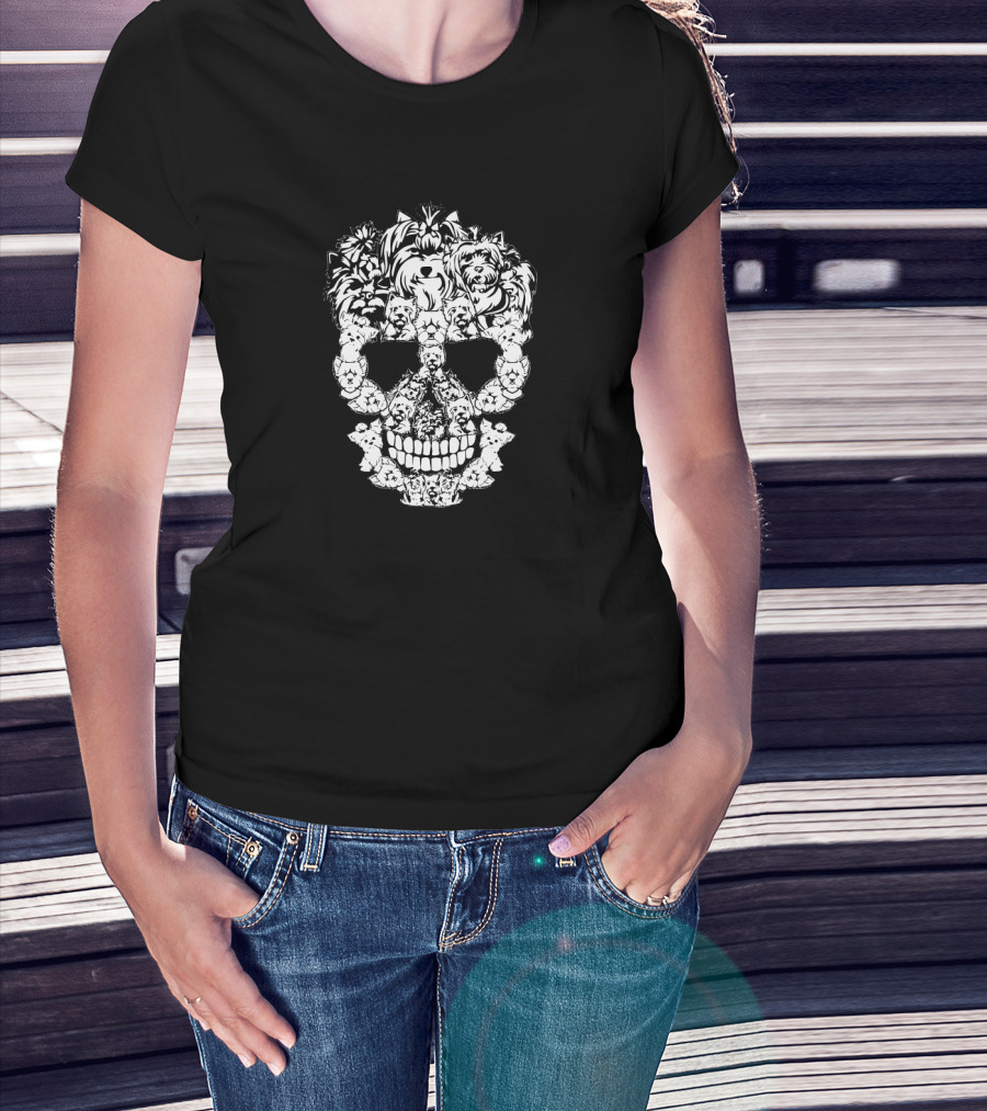 Yorkshire Terrier Dog Skull Halloween T-Shirt