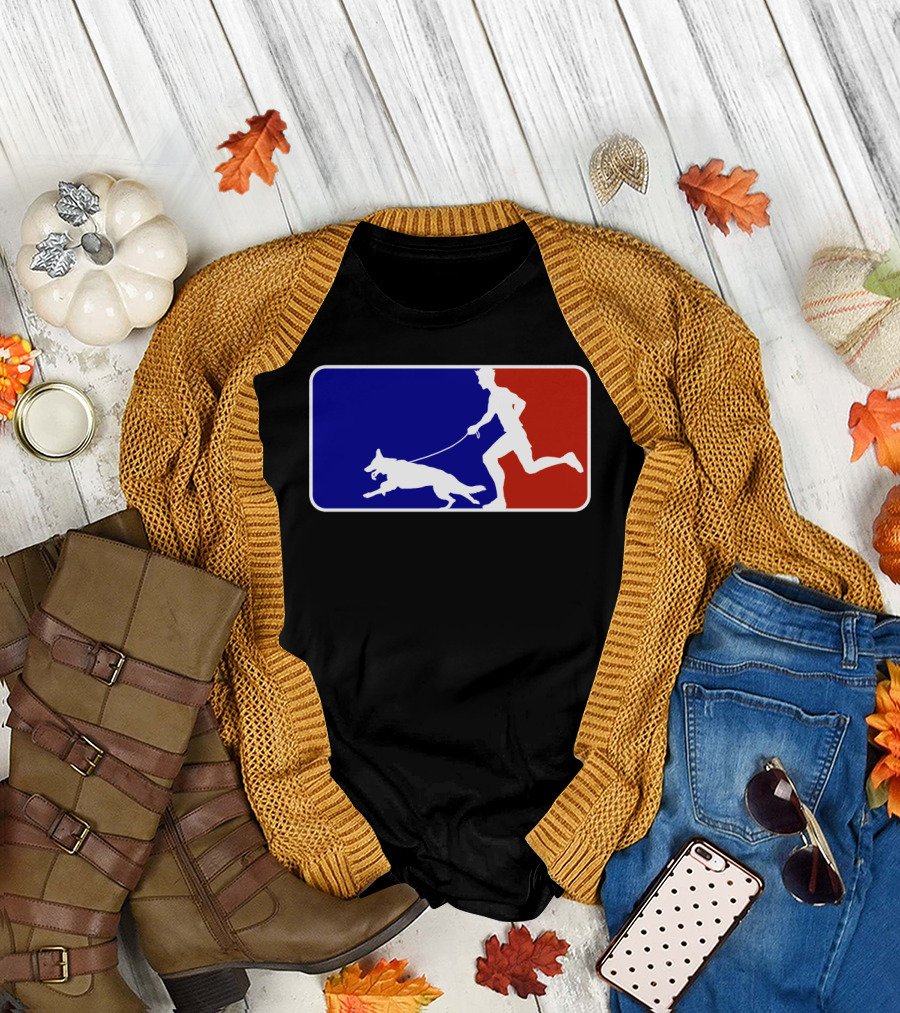 Major League Dog Walker Silhouette with Blue Red Sports T-Shirt