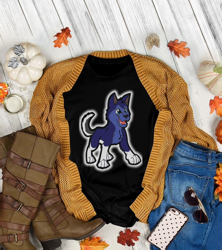 Playful Cartoon Blue Siberian Husky Puppy T-Shirt