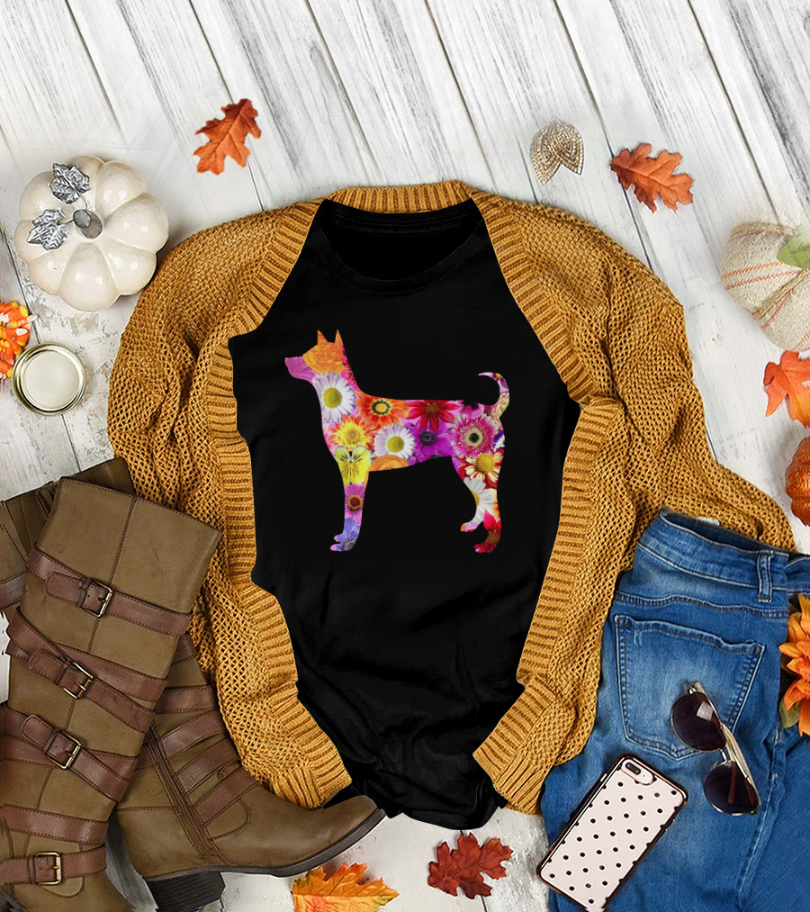 The Flowers Dog Silhouette with Multicolored Floral T-Shirt