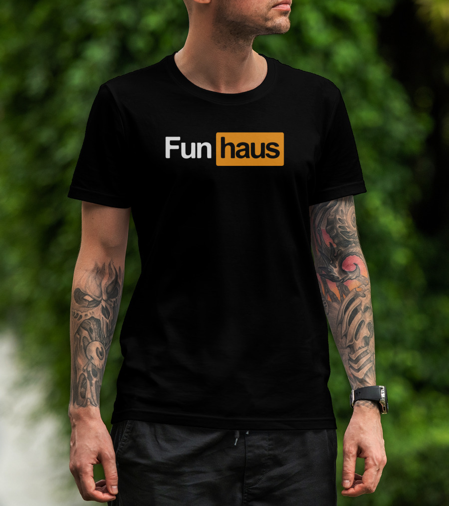 Funhaus White And Orange Text T-Shirt