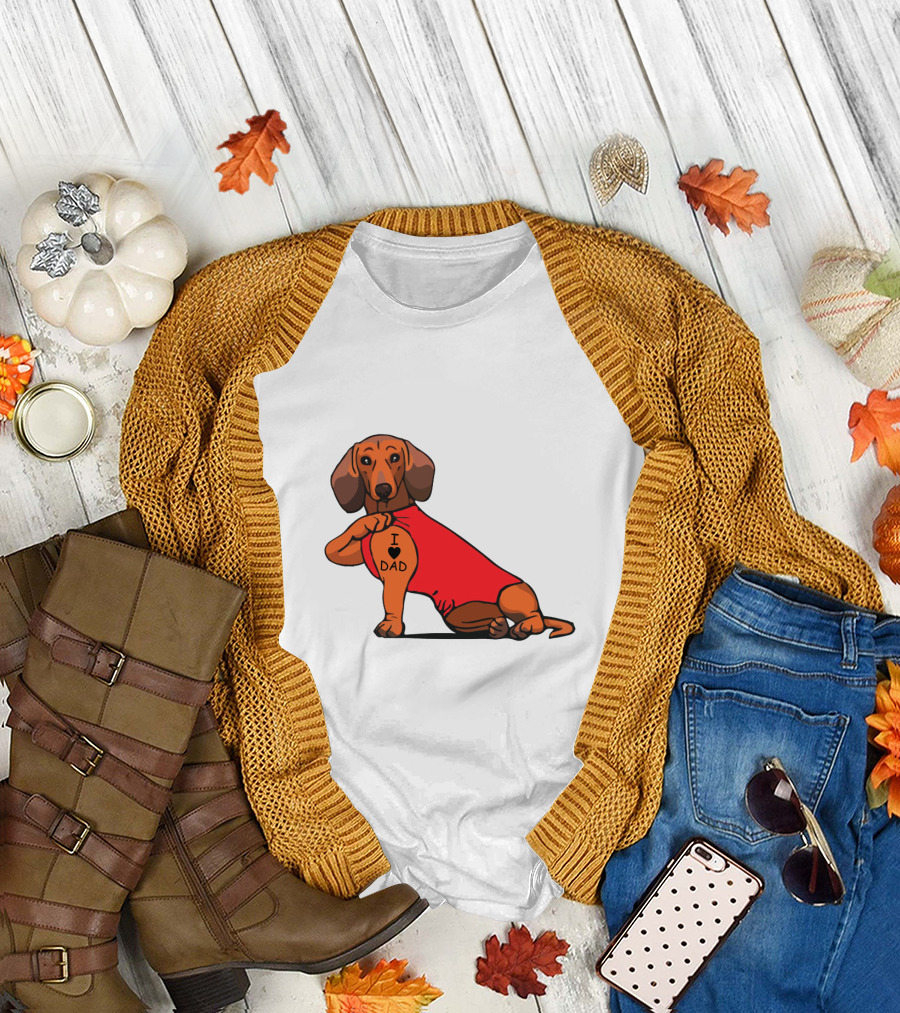 Dachshund I Love Dad Tattoo Red T-Shirt