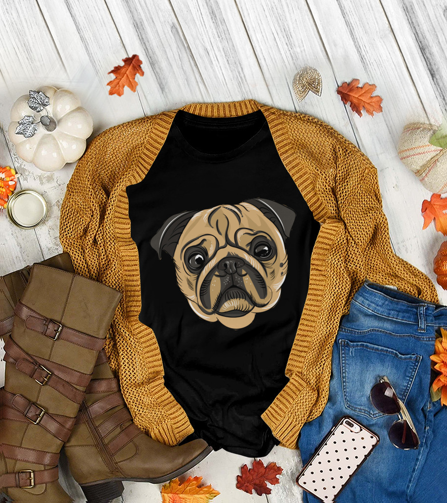 Pug Dog Pet Cute Puppy Face Drawing T-Shirt