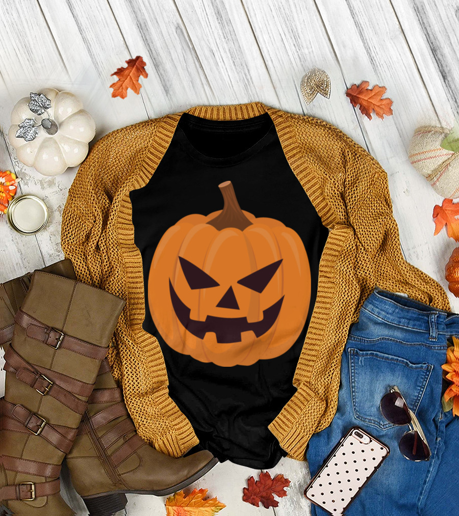 Haunted Pumpkin Jack-O'-Lantern Halloween Face T-Shirt
