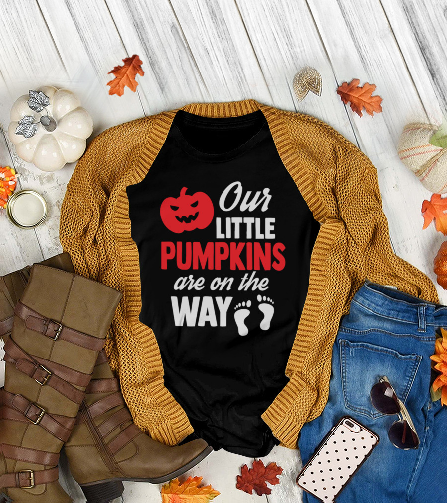 Our Little Pumpkins Are On The Way Halloween Footprints T-Shirt
