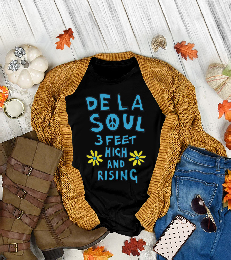 DE LA SOUL 3 Feet High and Rising with Peace Sign and Yellow Flowers T-Shirt