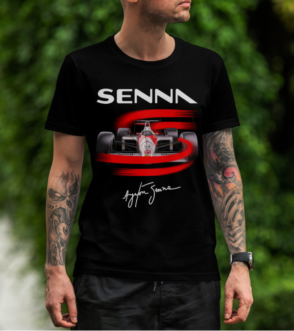 Senna Ayrton Senna McLaren F1 MP4/4 Car Racing Signature T-Shirt