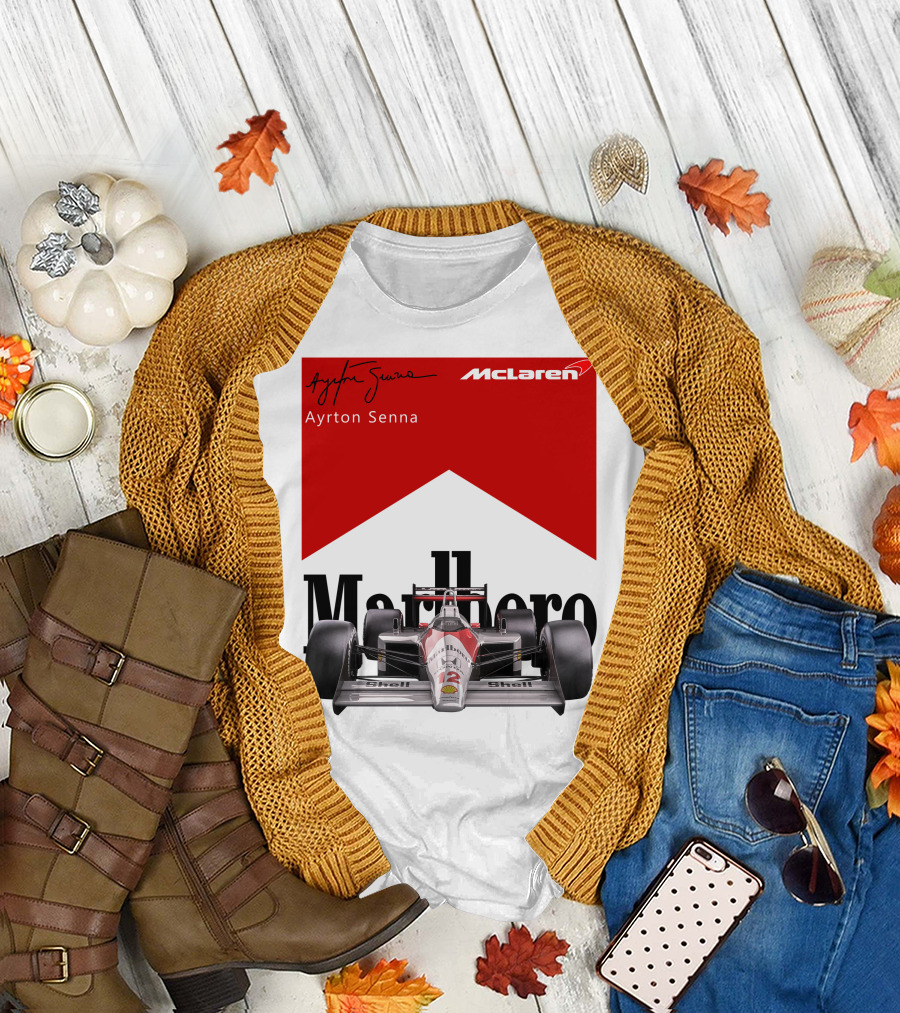 Ayrton Senna McLaren Formula 1 Marlboro Racing Car Shell T-Shirt