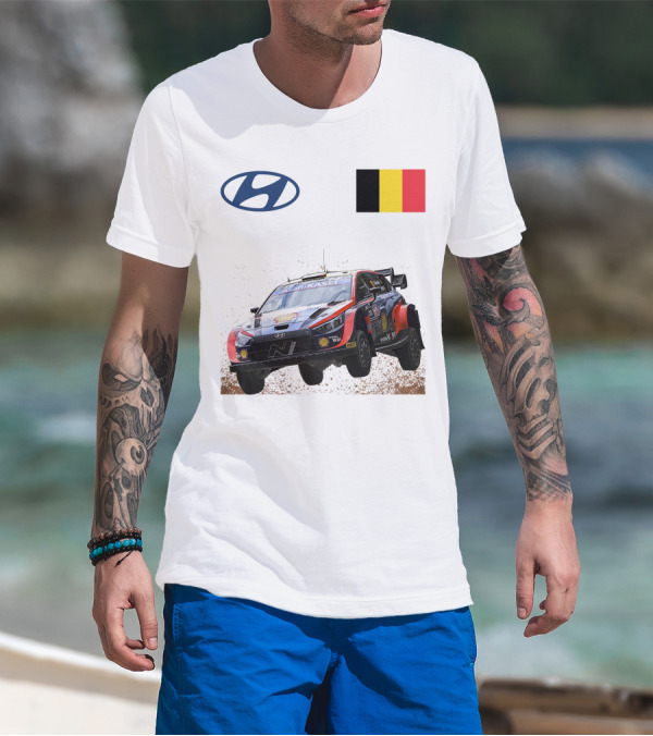 Neuville Hyundai Motorsport Team Rally Car Belgium Flag Iconic Racing Décor T-Shirt