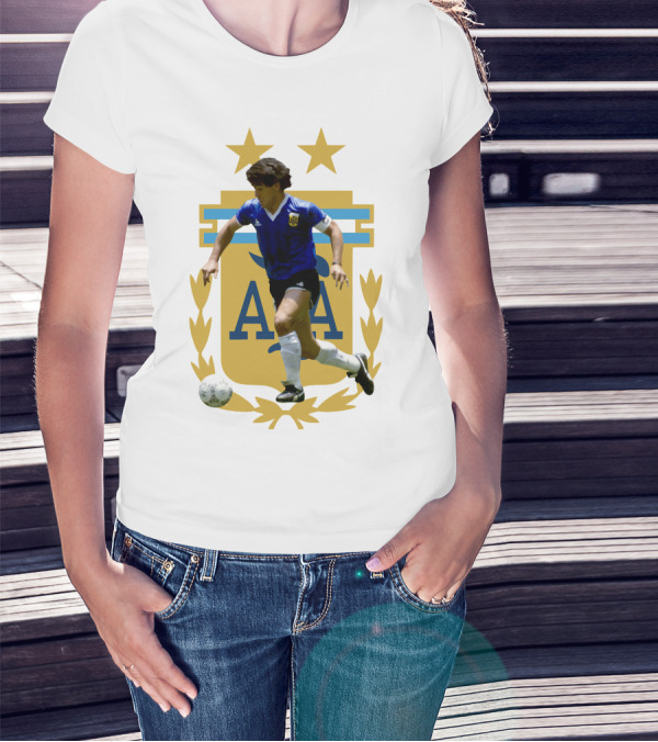 Maradona Argentina AFA Football Legend Blue Jersey T-Shirt