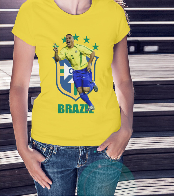 Ronaldo Brazil Soccer Legend Number 9 With Team Crest And Stars T-Shirt