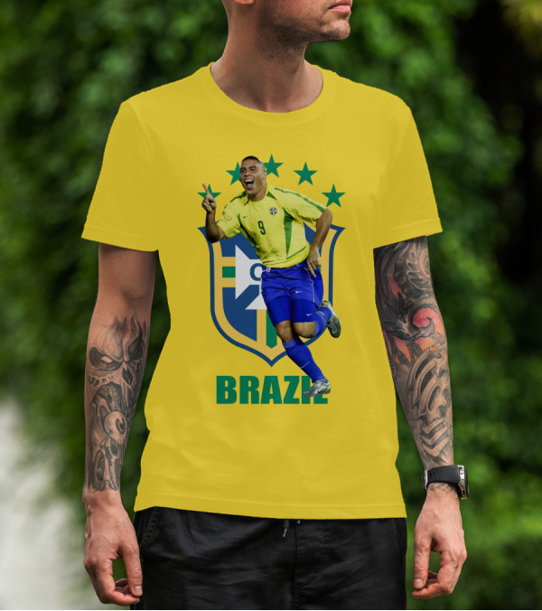 Ronaldo Brazil Soccer Legend Number 9 With Team Crest And Stars T-Shirt