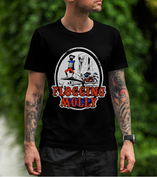 FLOGGING MOLLY Walk The Plank Pirate 7 Distressed Red And Blue T-Shirt