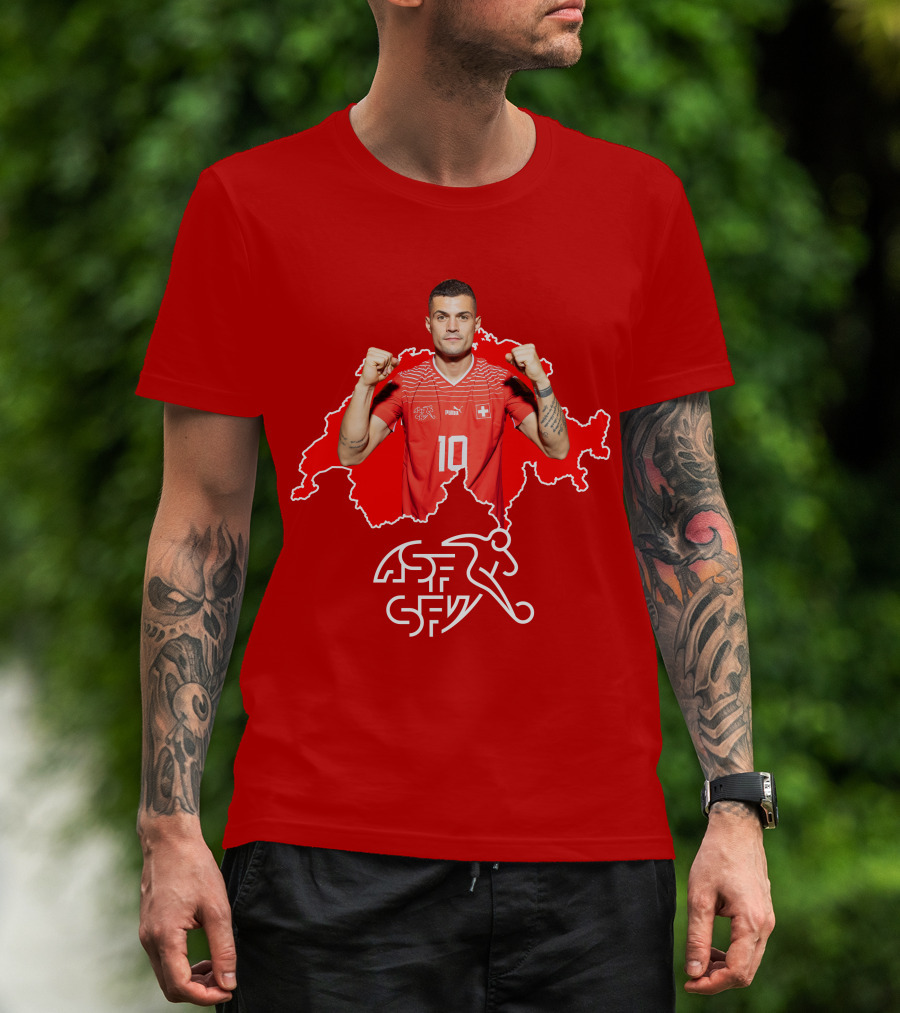 Granit Xhaka Switzerland Number 10 Footballer Red Swiss Map T-Shirt