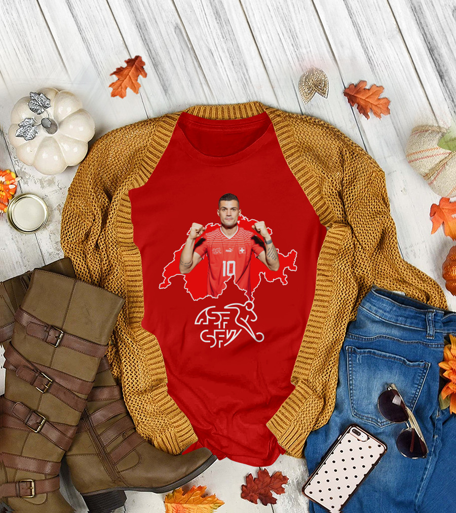Granit Xhaka Switzerland Number 10 Footballer Red Swiss Map T-Shirt