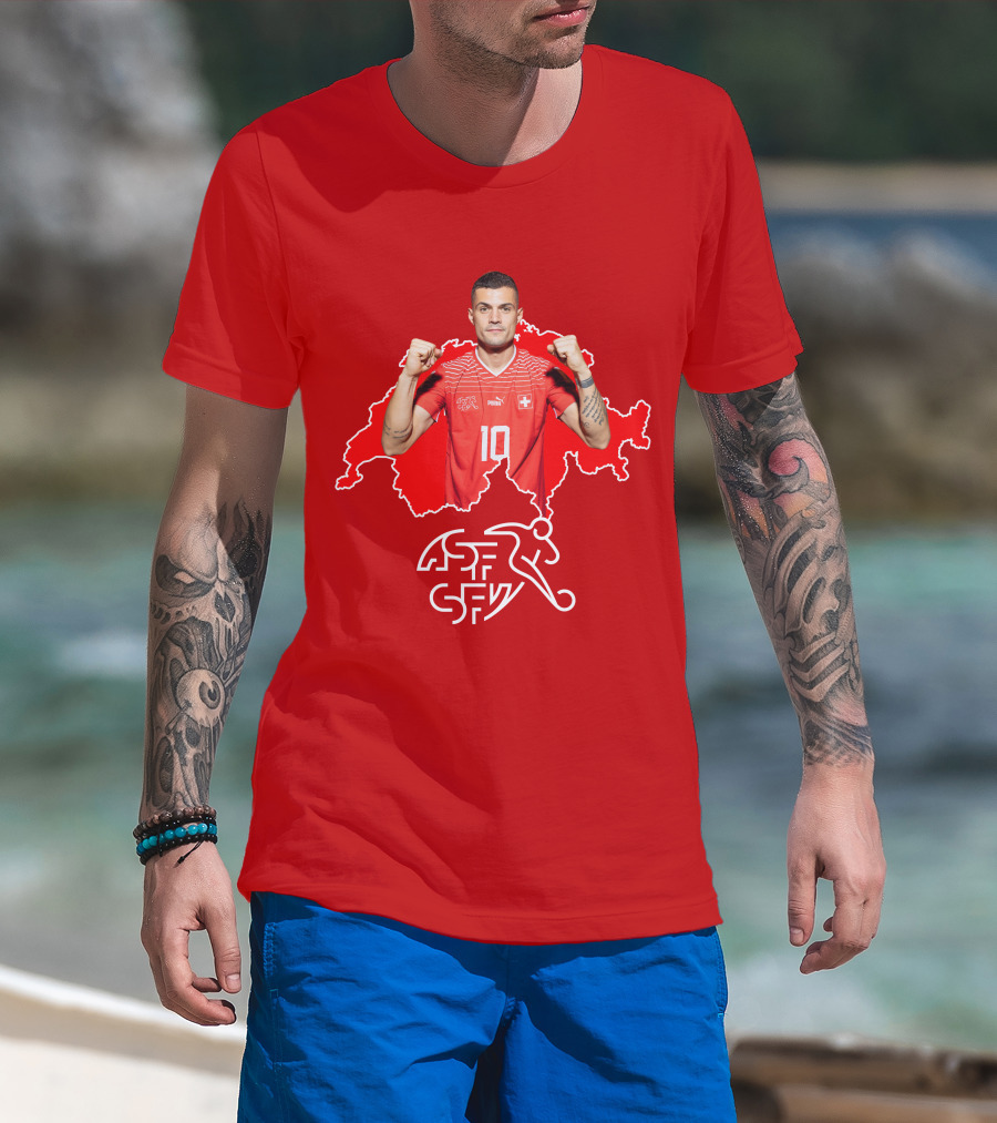 Granit Xhaka Switzerland Number 10 Footballer Red Swiss Map T-Shirt