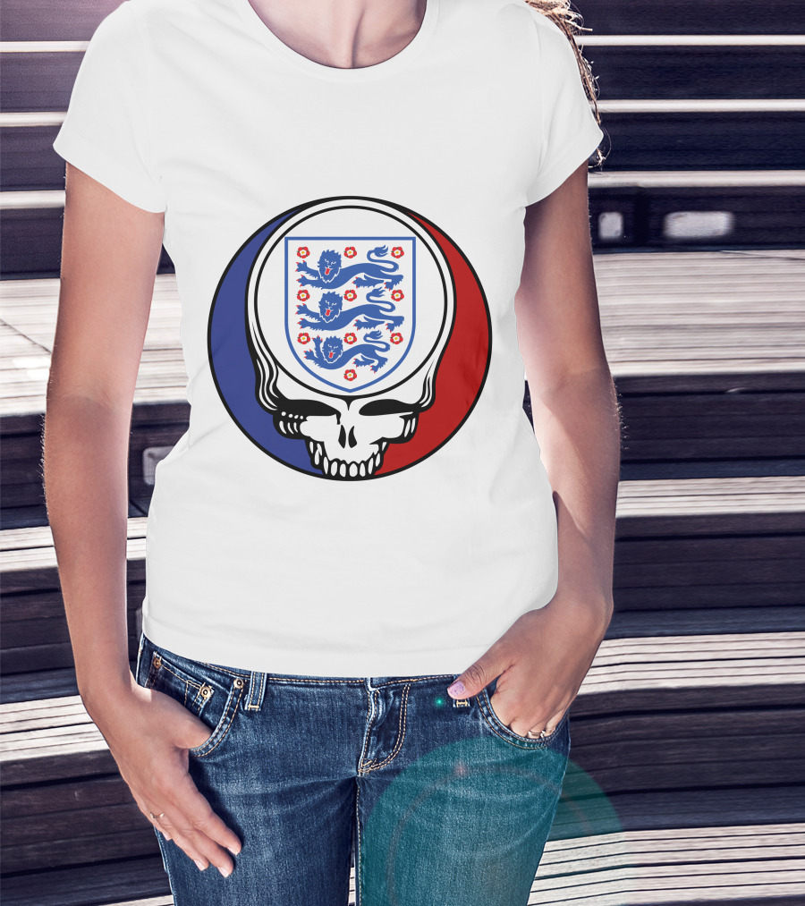England National Football Team Three Lions Grateful Dead Skull Emblem T-Shirt