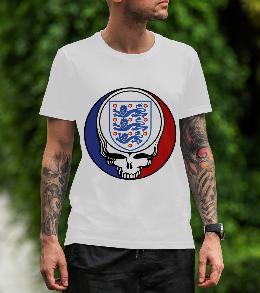 England National Football Team Three Lions Grateful Dead Skull Emblem T-Shirt