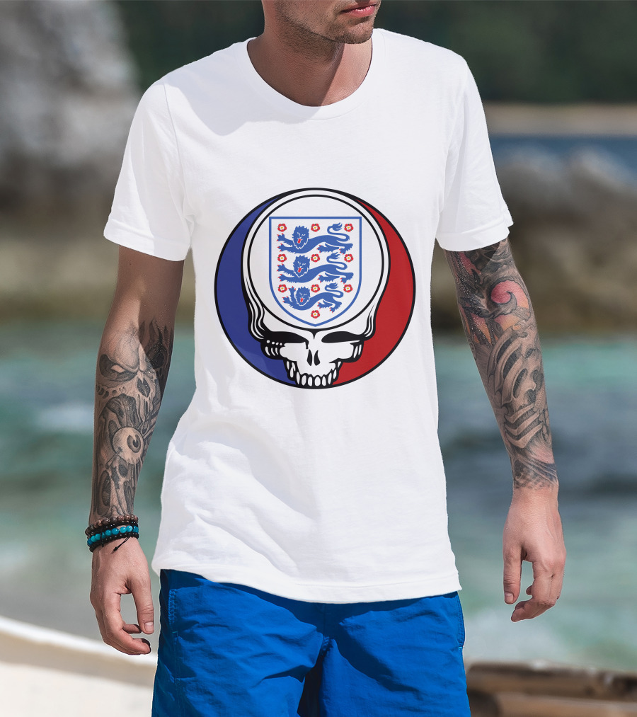 England National Football Team Three Lions Grateful Dead Skull Emblem T-Shirt