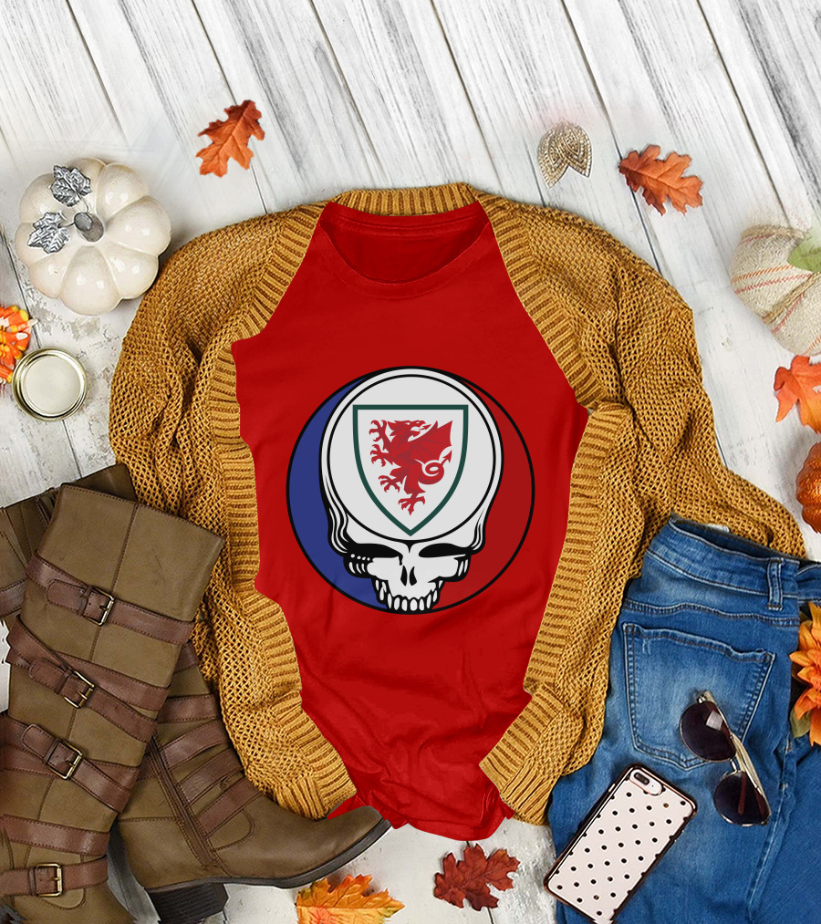 Wales National Football Team Grateful Dead Skull Emblem T-Shirt