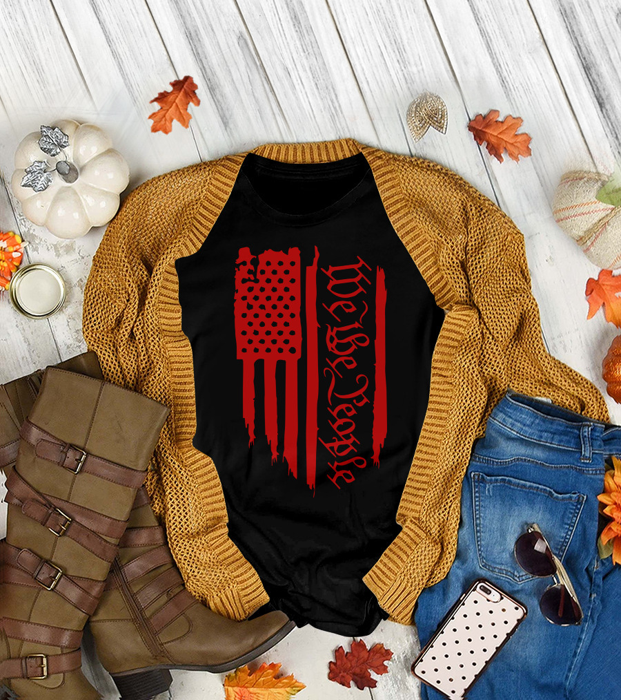 We The People Distressed Red American Flag Gothic T-Shirt