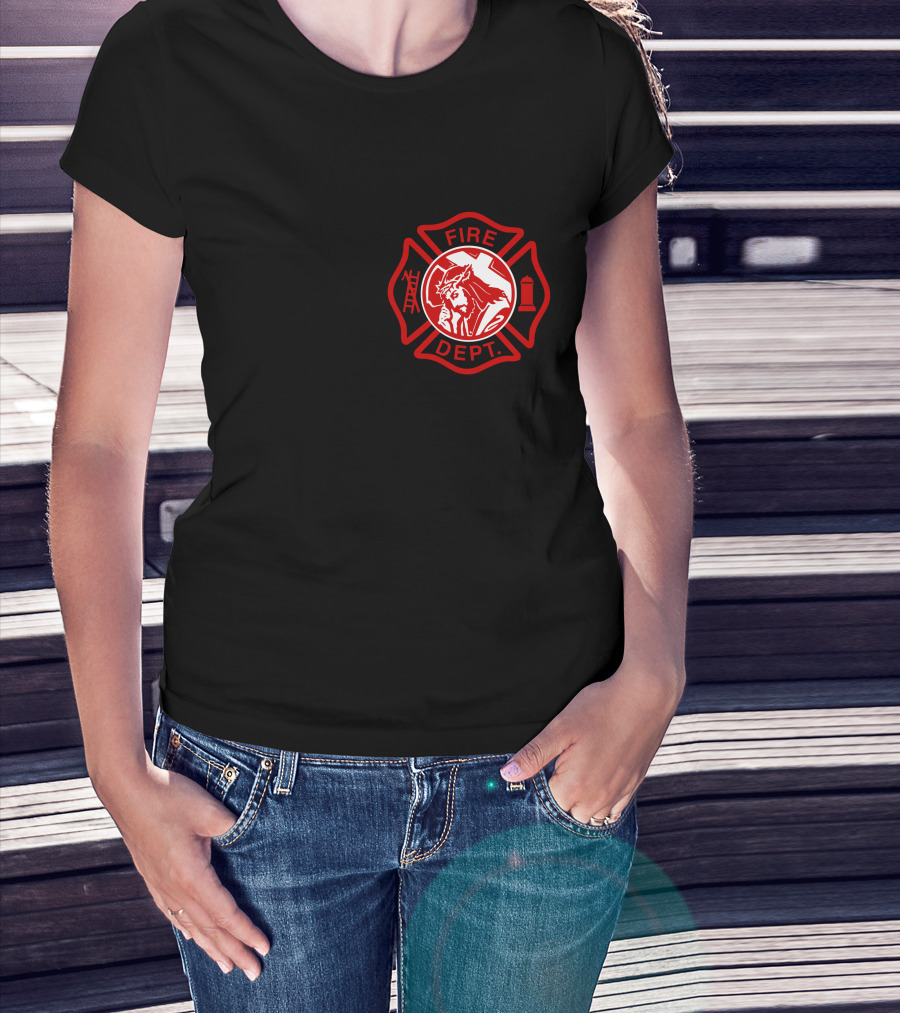 Cross Fire Dept Maltese Cross Badge With Firefighter Text Elements T-Shirt
