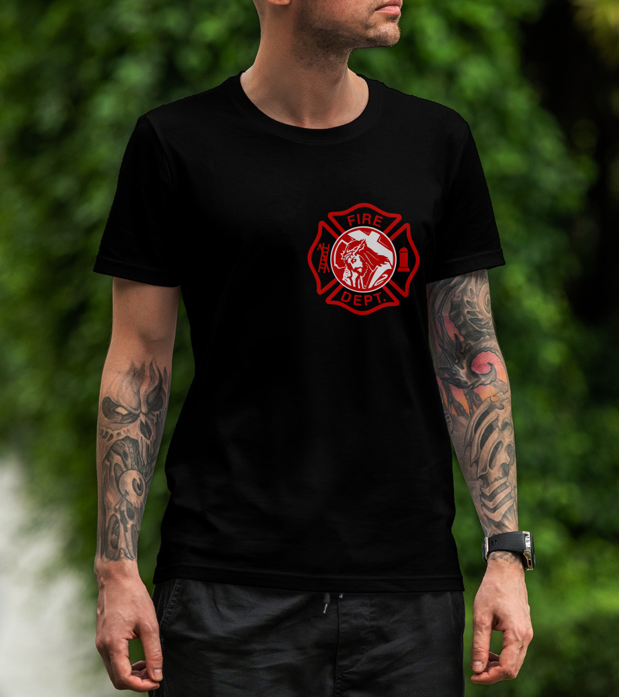 Cross Fire Dept Maltese Cross Badge With Firefighter Text Elements T-Shirt