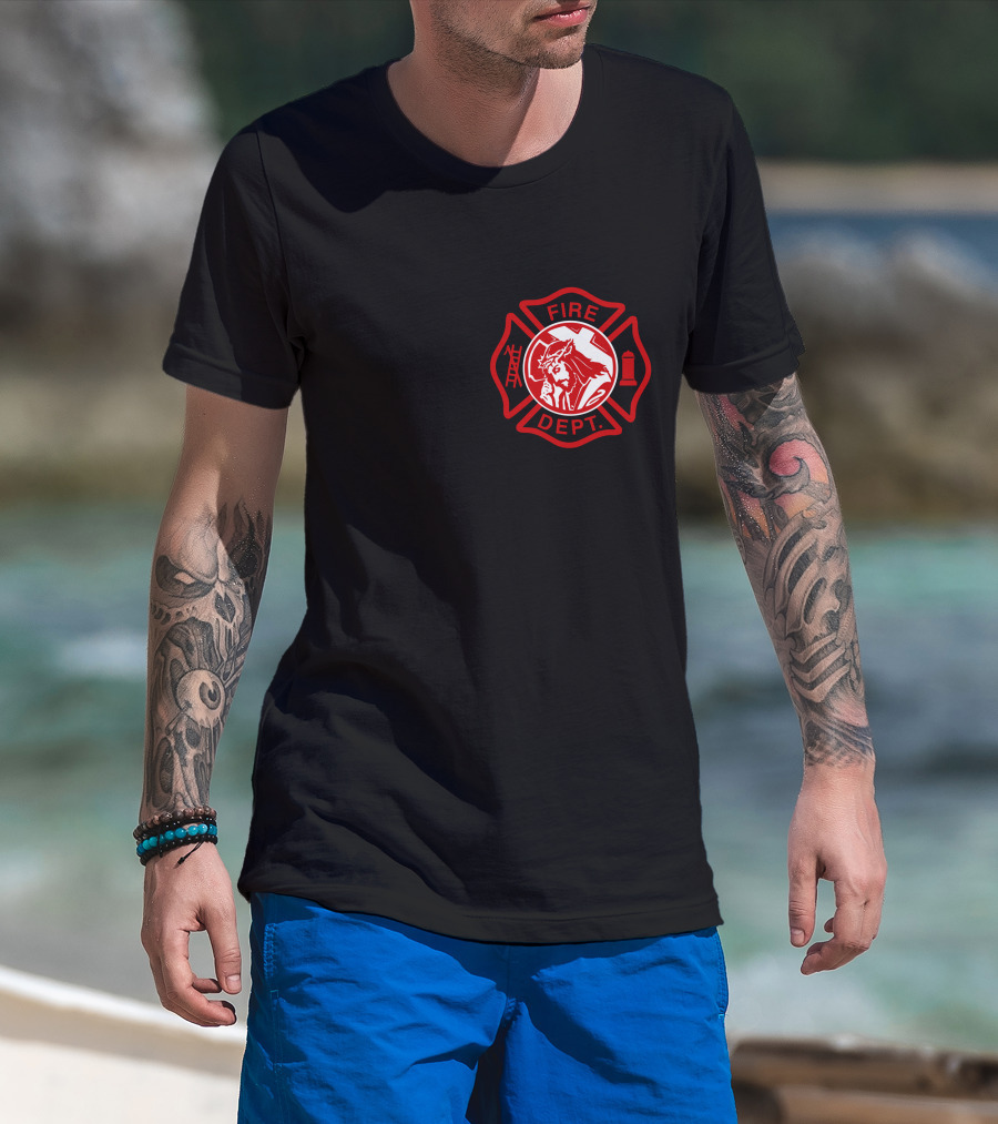 Cross Fire Dept Maltese Cross Badge With Firefighter Text Elements T-Shirt