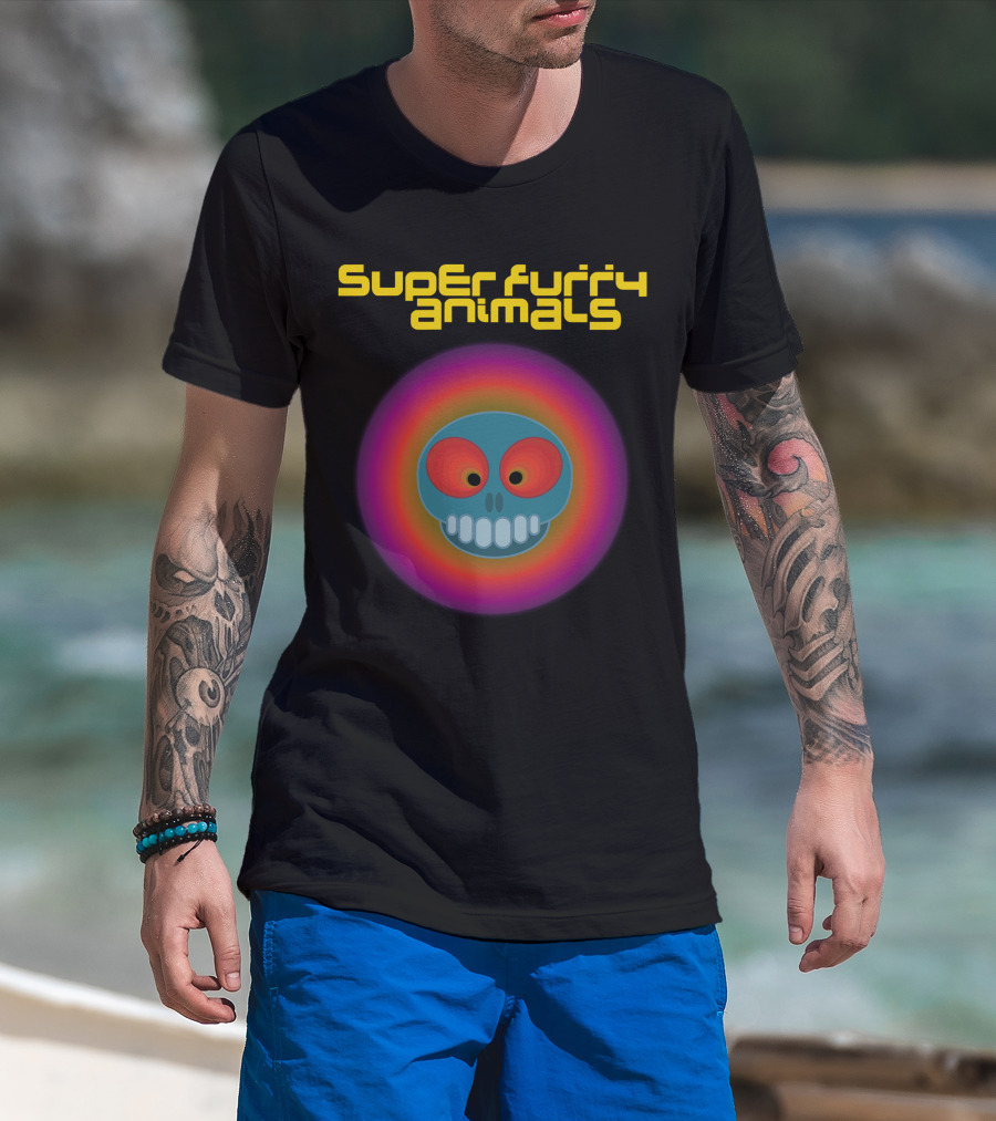 Super Furry Animals Rings Around The World Album Icon With Psychedelic Skull T-Shirt