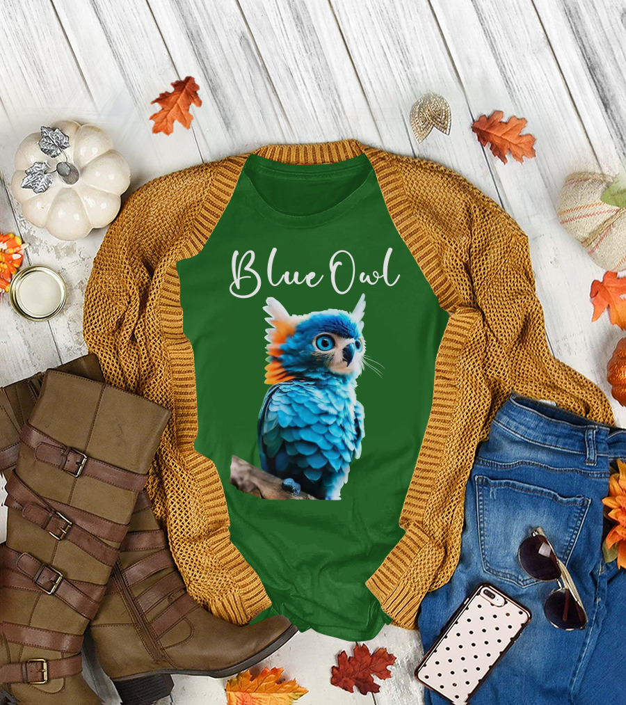 Beautiful Blue Owl Fantasy Creature T-Shirt