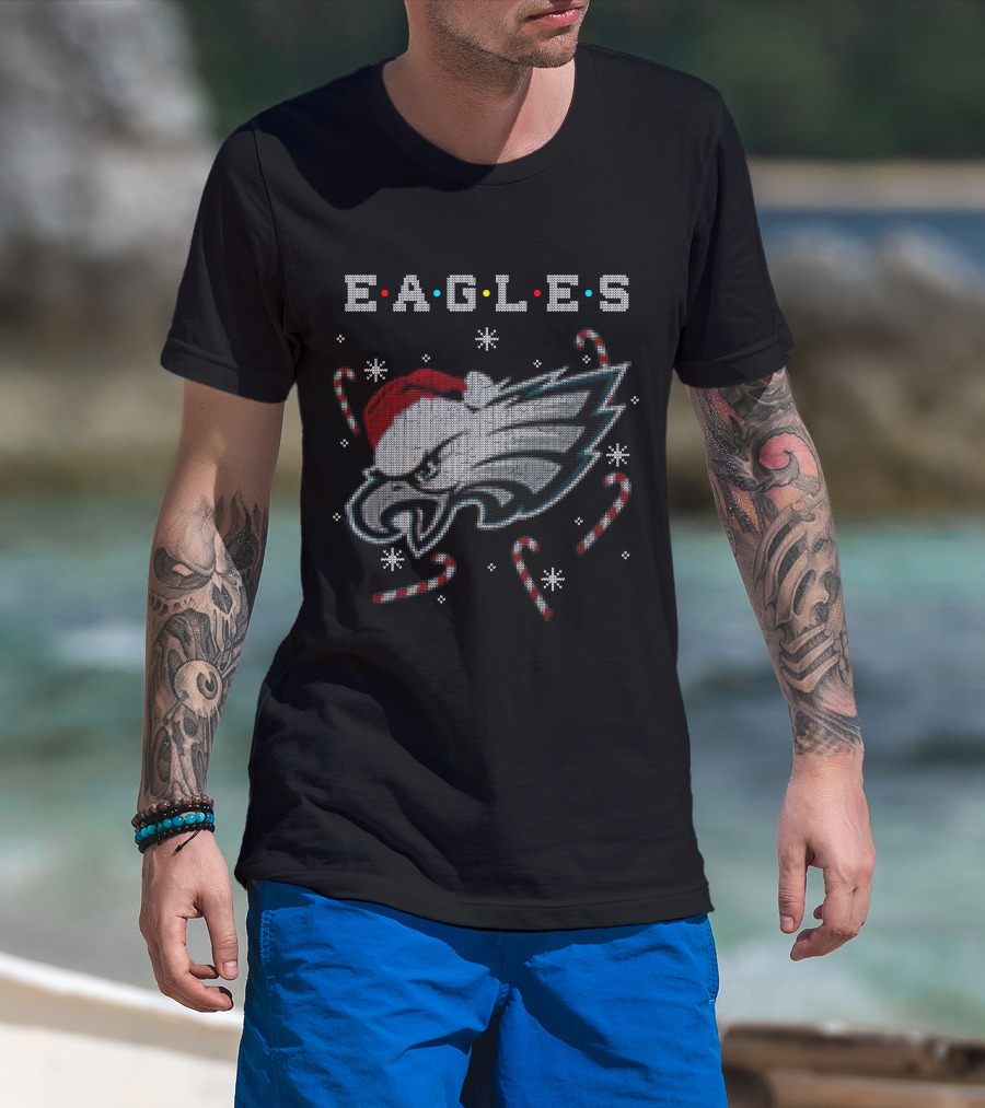 Eagles Candy Cane Santa Hat Christmas T-Shirt