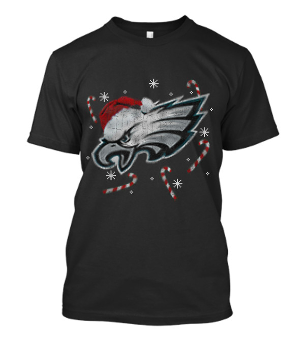 Philadelphia Eagles Christmas Santa Hat Candy Canes T-Shirt