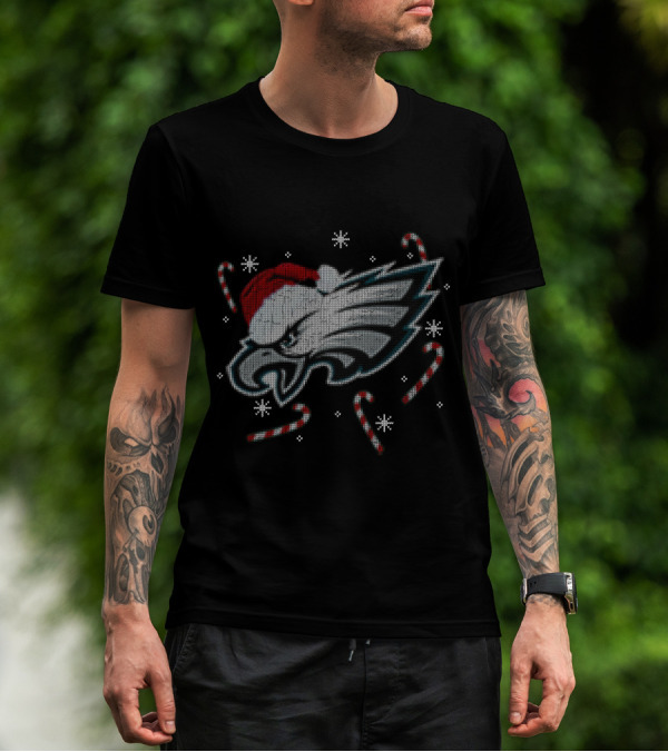 Philadelphia Eagles Christmas Santa Hat Candy Canes T-Shirt