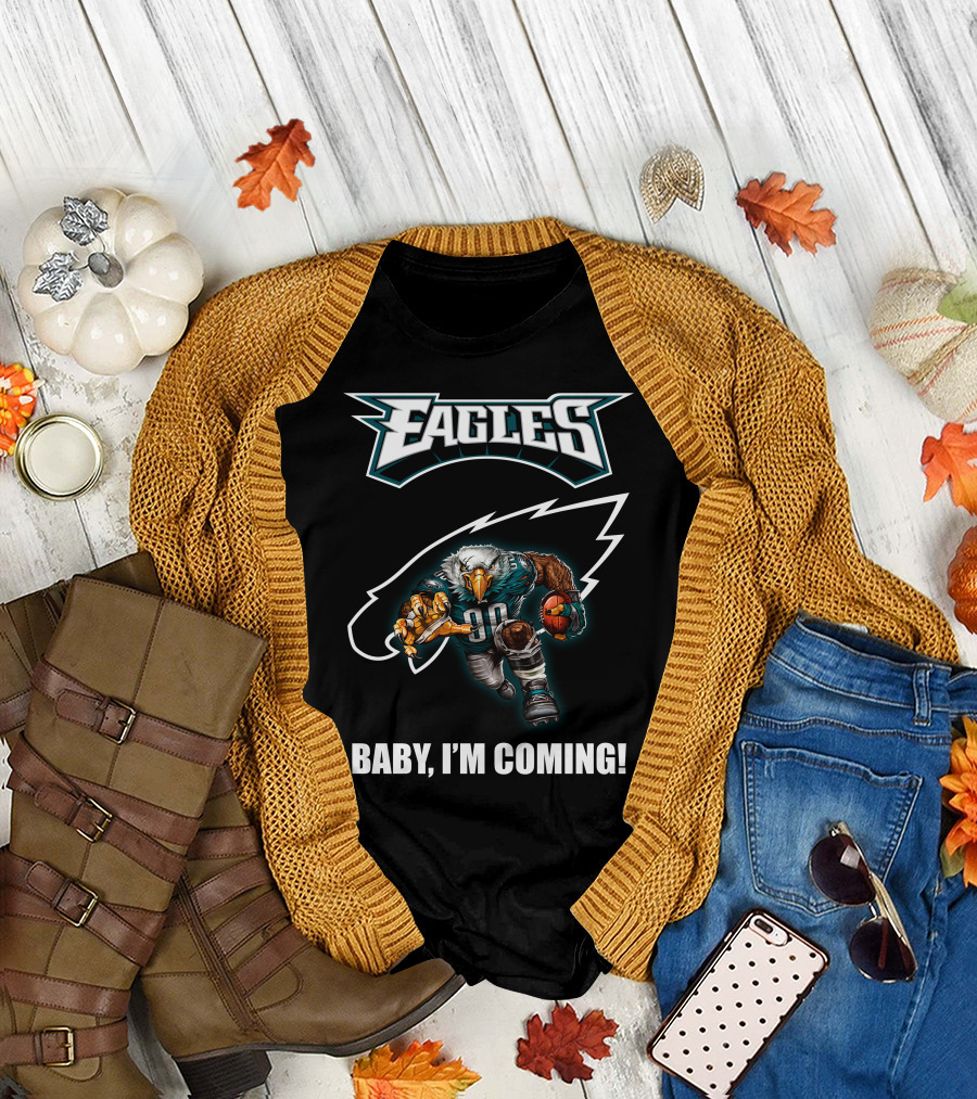 Eagles Football Eagle Mascot Charging Forward with Ball T-Shirt
