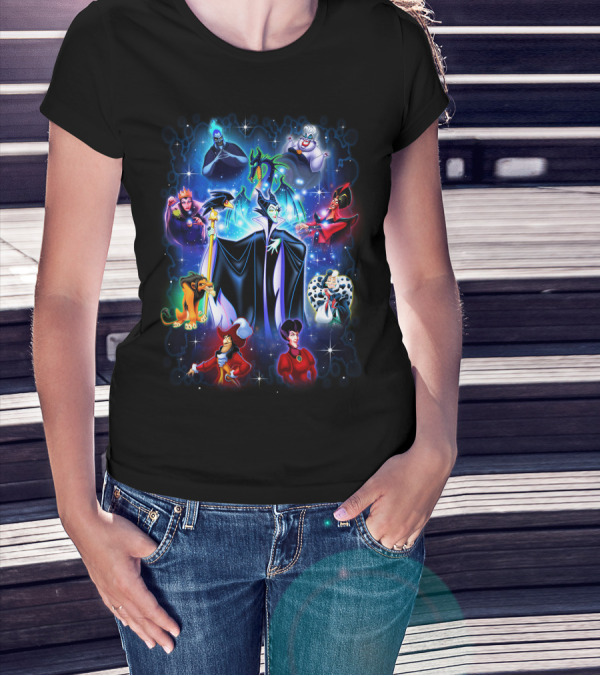 Disney Villains Maleficent Hades Ursula Scar Jafar Evil Queen Captain Hook Queen Of Hearts Cruella De Vil T-Shirt
