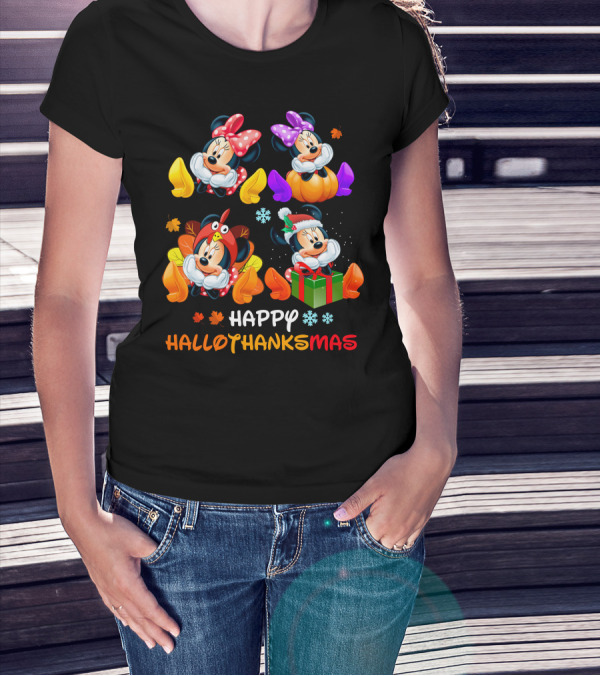 Happy HALLOTHANKSMAS With Minnie In Seasonal Costumes T-Shirt