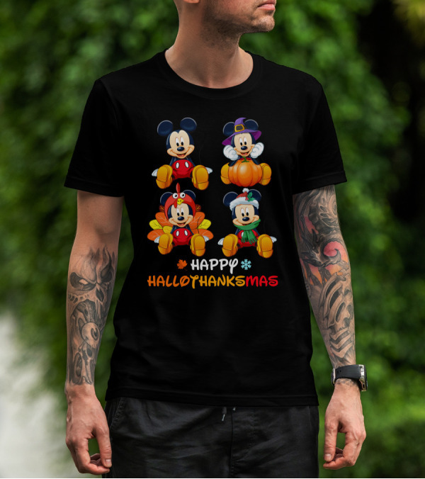 Happy HALLOTHANKSMAS Mickey Mouse Pumpkin Turkey Christmas T-Shirt