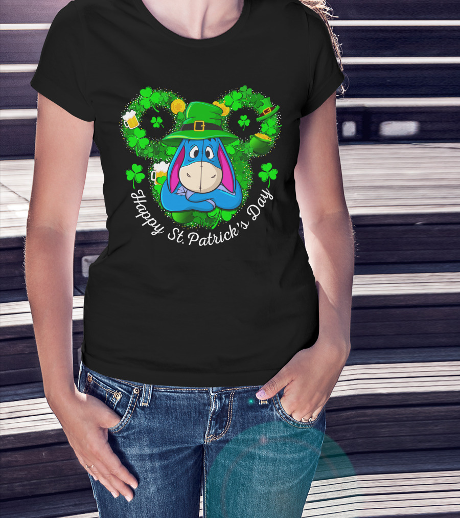 Happy St. Patrick's Day Eeyore Shamrocks And Leprechaun Hat T-Shirt