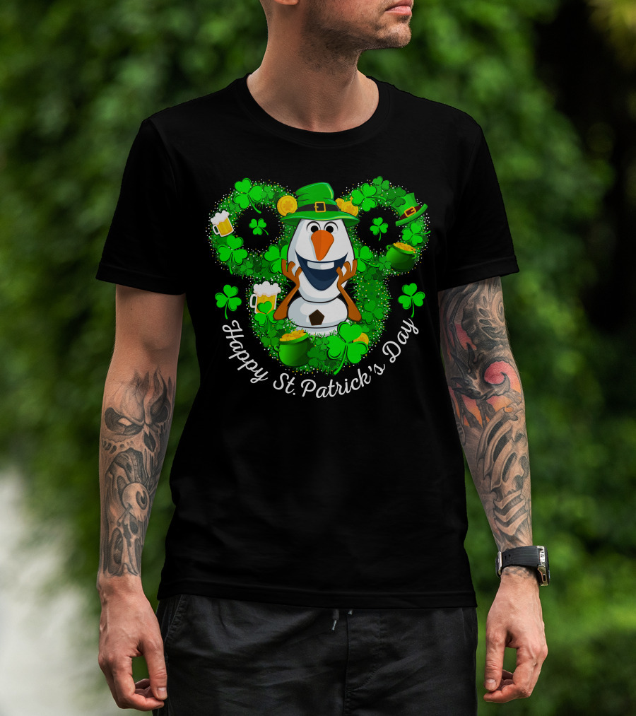 Happy St. Patrick's Day Olaf Clover Hat Beer T-Shirt