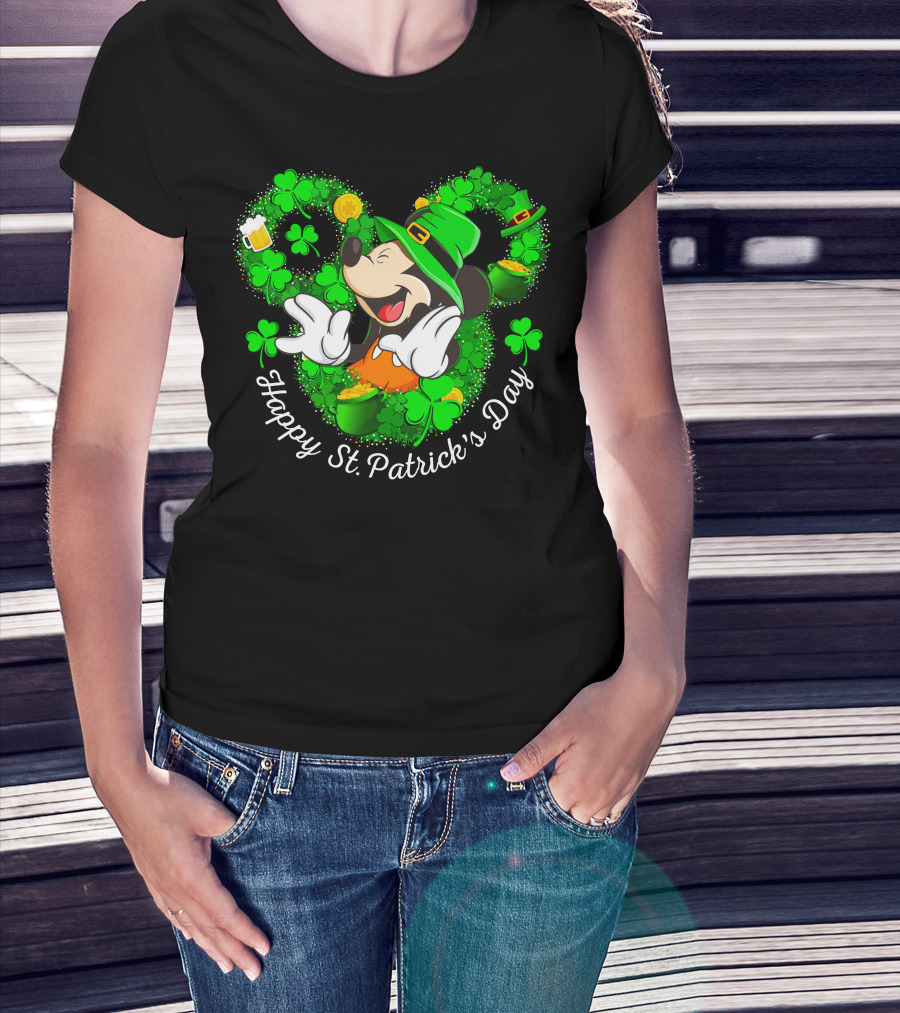 Happy St. Patrick's Day Mickey Mouse Shamrock Green Hat T-Shirt