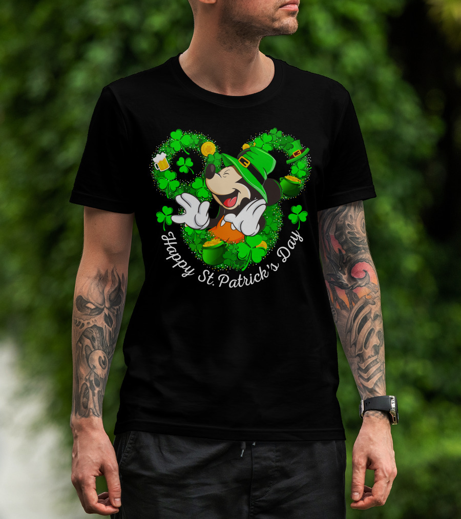 Happy St. Patrick's Day Mickey Mouse Shamrock Green Hat T-Shirt