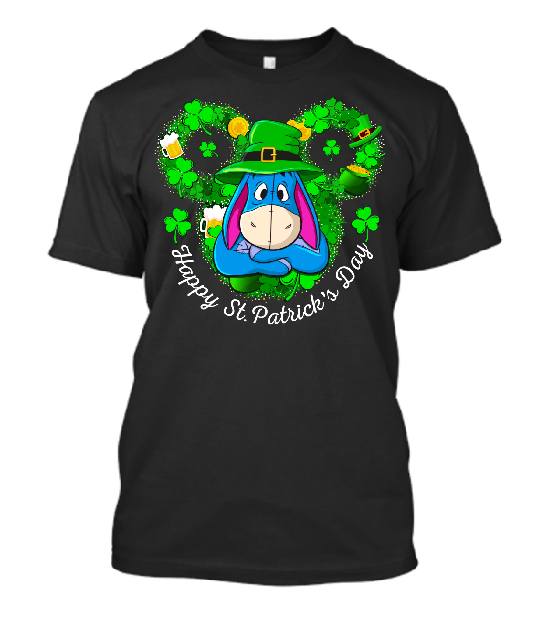 Eeyore Happy St. Patrick's Day Clover Hat Shamrocks And Beer T-Shirt