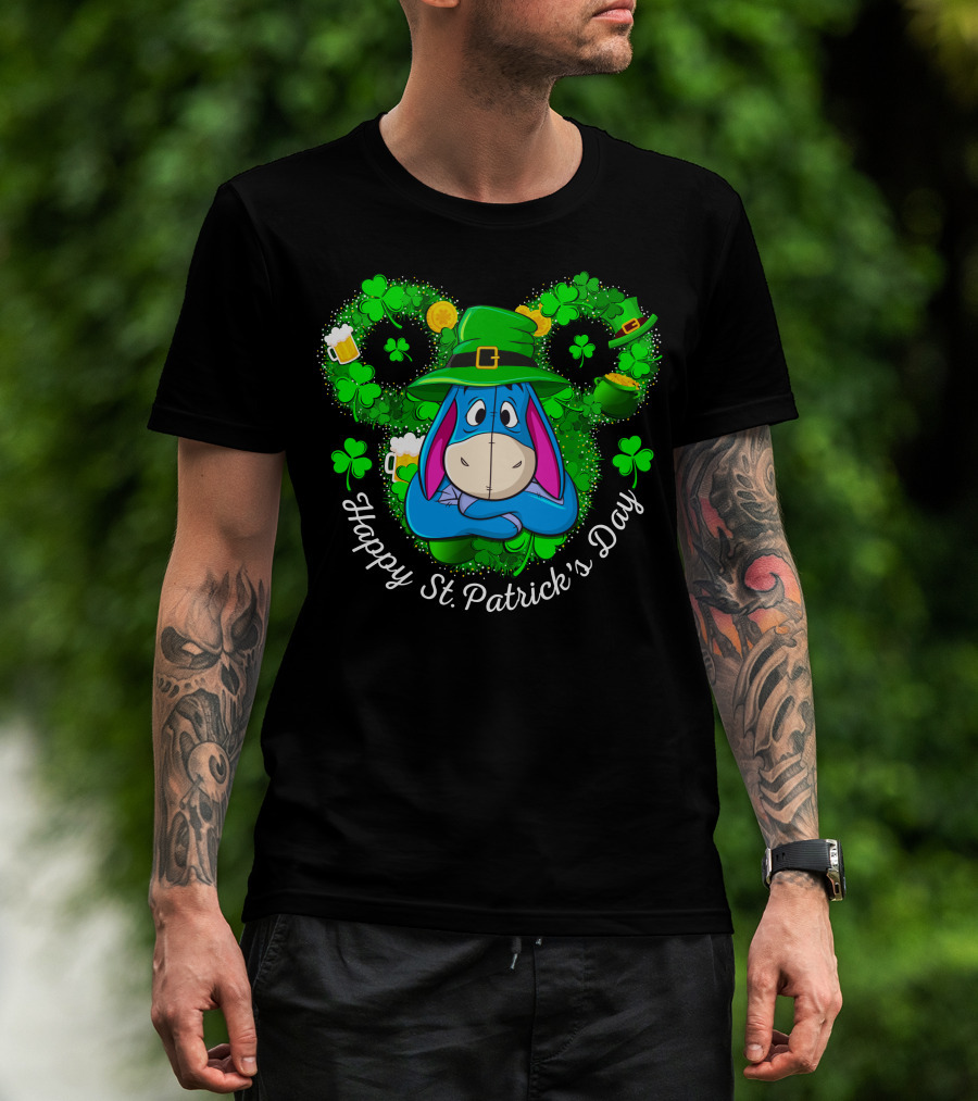 Eeyore Happy St. Patrick's Day Clover Hat Shamrocks And Beer T-Shirt