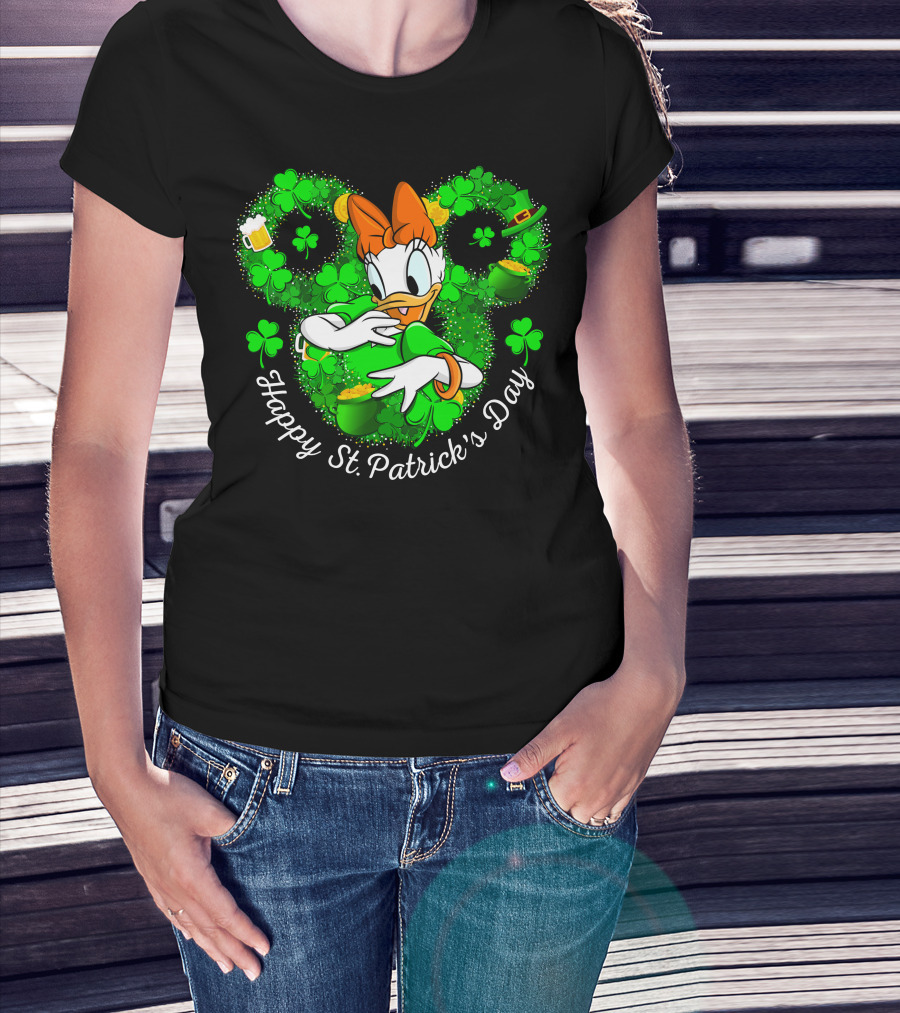 Happy St. Patrick's Day Daisy Duck With Shamrocks And Leprechaun Hat T-Shirt