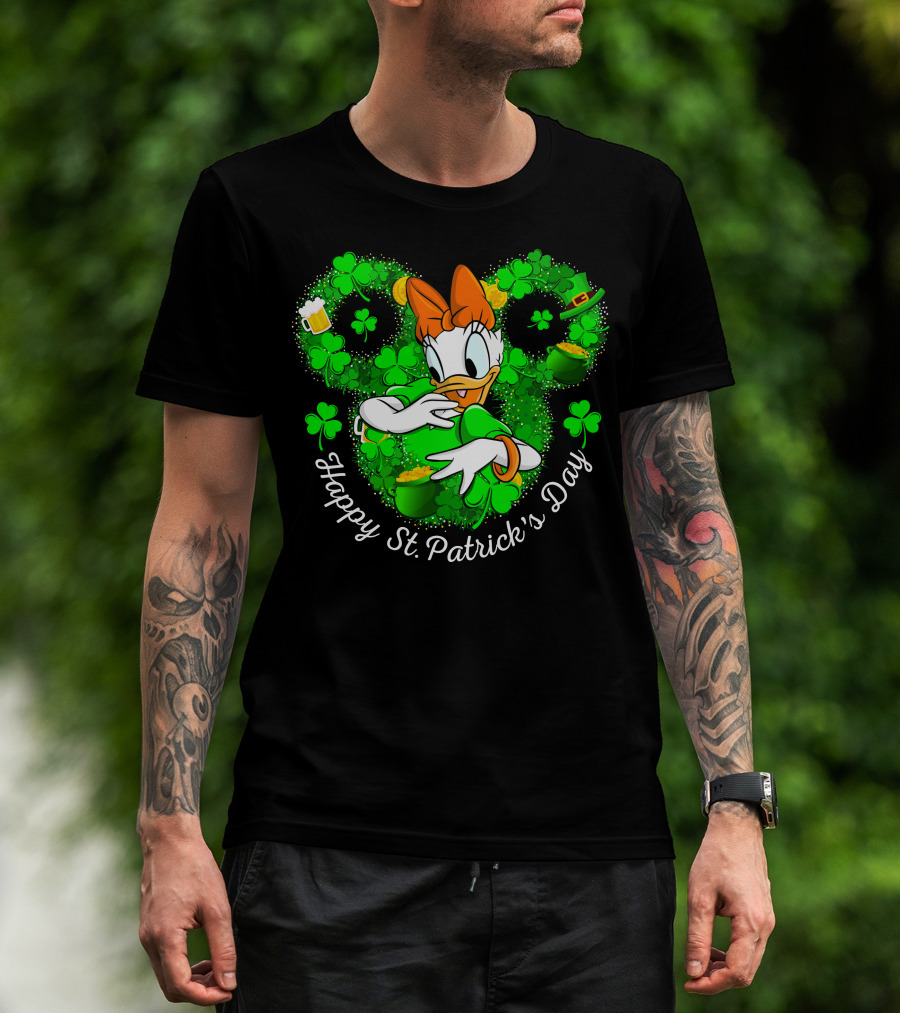 Happy St. Patrick's Day Daisy Duck With Shamrocks And Leprechaun Hat T-Shirt