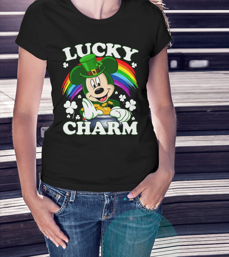 Lucky Charm Mickey Rainbow Coins Shamrocks Hat T-Shirt