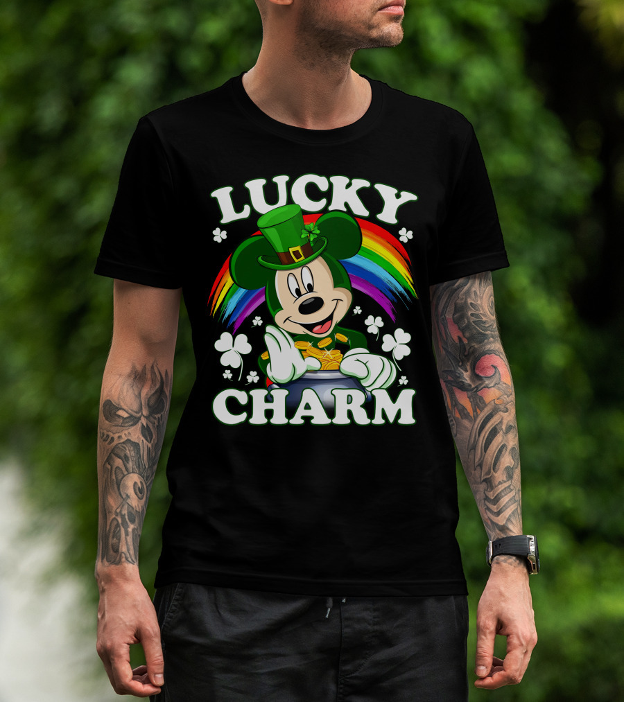 Lucky Charm Mickey Rainbow Coins Shamrocks Hat T-Shirt