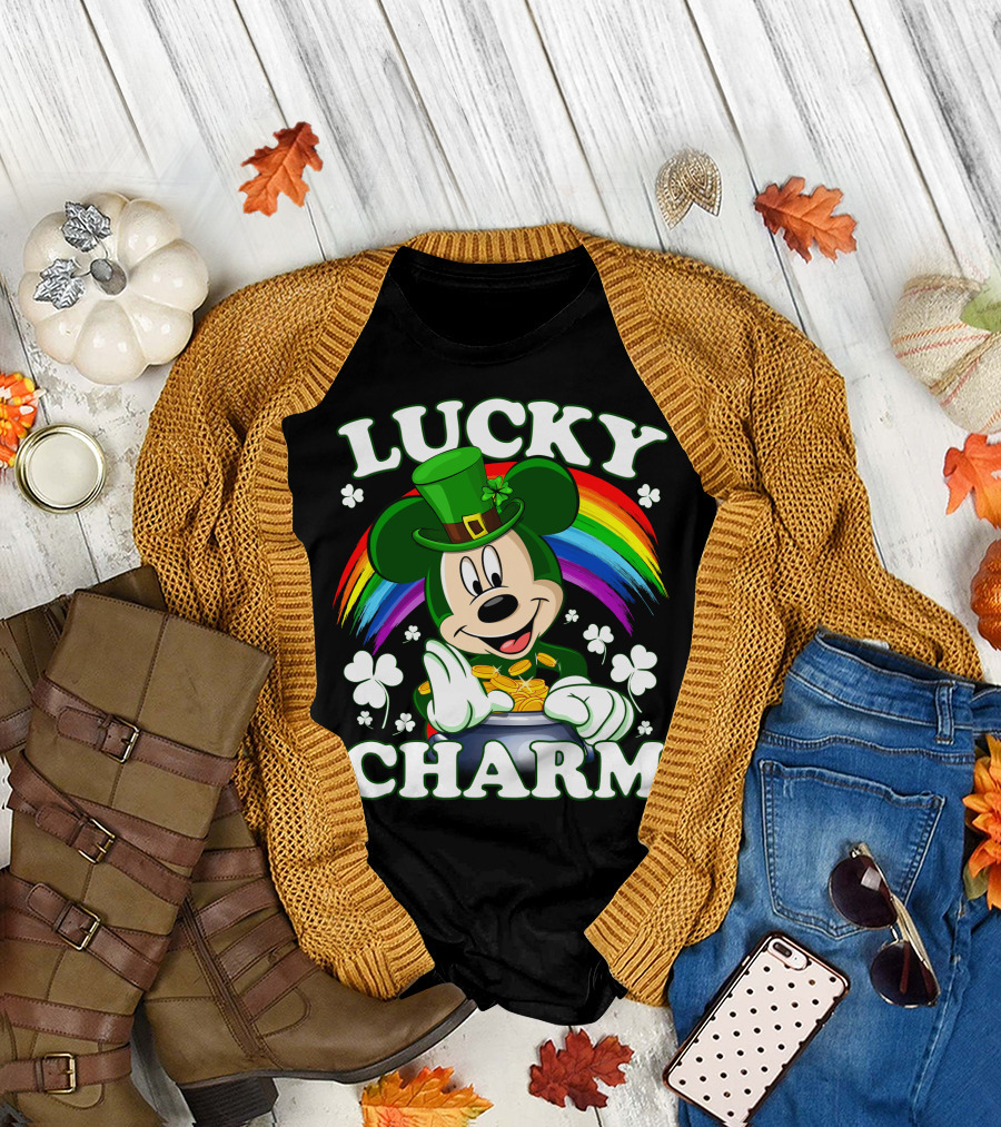 Lucky Charm Mickey Rainbow Coins Shamrocks Hat T-Shirt