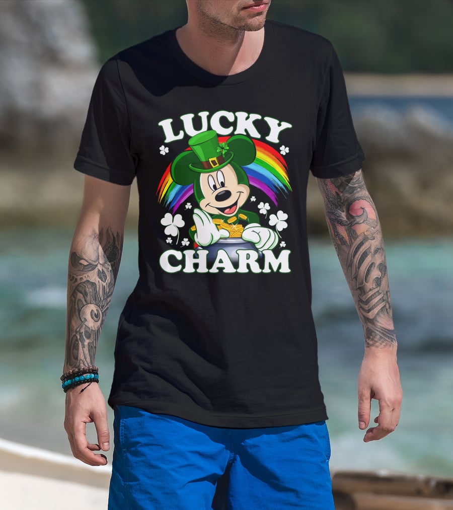 Lucky Charm Mickey Rainbow Coins Shamrocks Hat T-Shirt